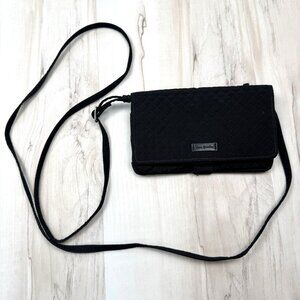 VERA BRADLEY 7"x4.5" Black Quilted Crossbody RFID Wallet Purse Handbag Clutch